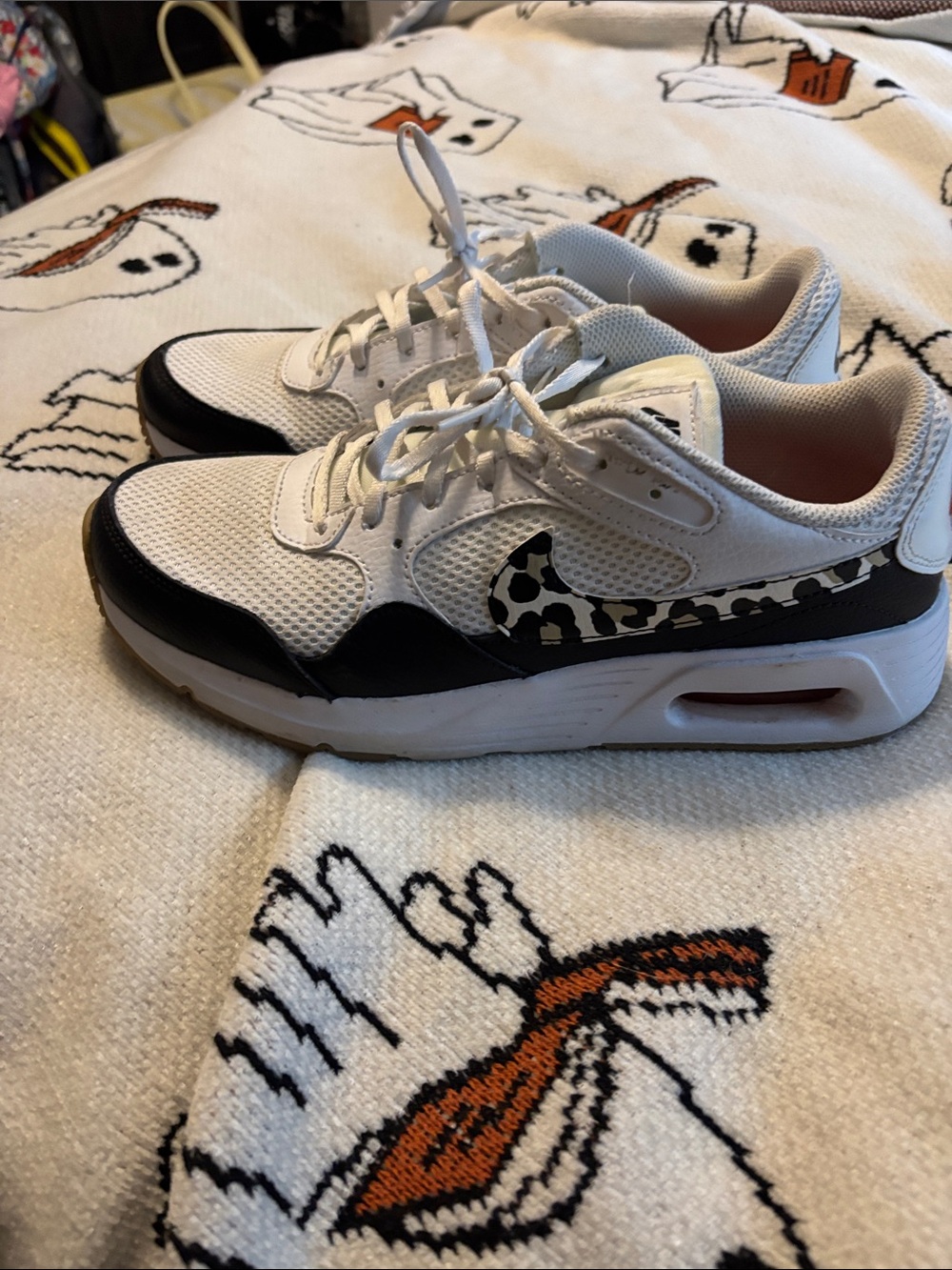 Women’s  White and Black Athletic Sneakers with Leopard Accent